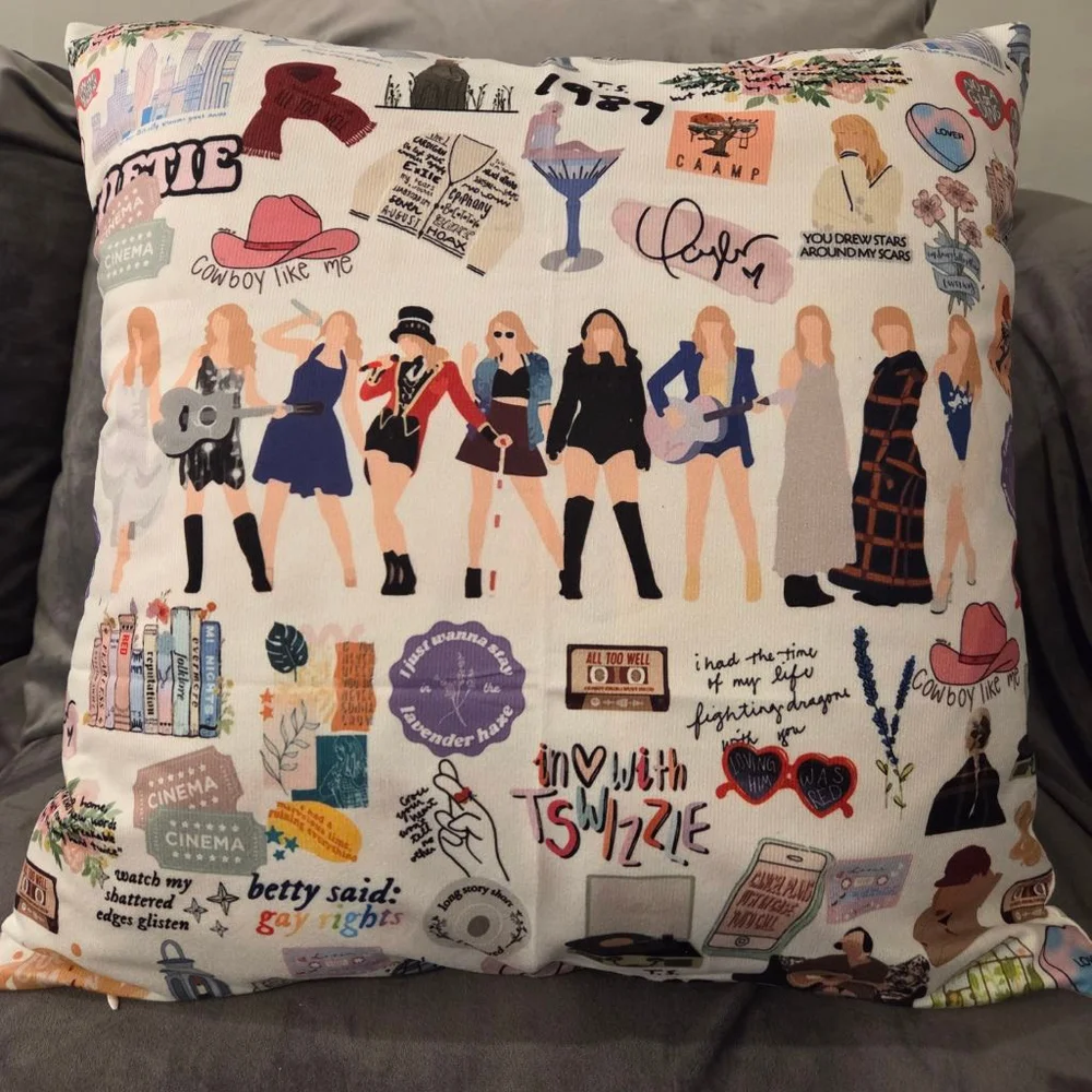 Taylor Swift White Multicolor Eras Tour Accent Pillow 17×17
